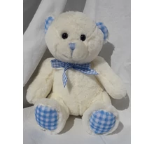 Mackó kék kockás sállal