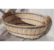 Ovális rattan kosár - kék csíkos Ovális rattan kosár - kék csíkos