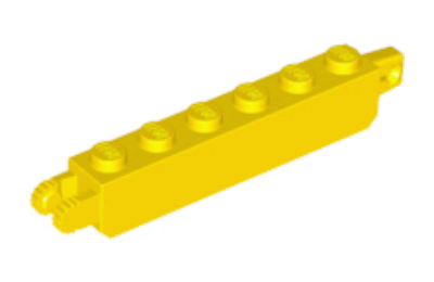 LEGO zsanér kocka, 1 x 6, 1 és 2 függőleges karral a két végén