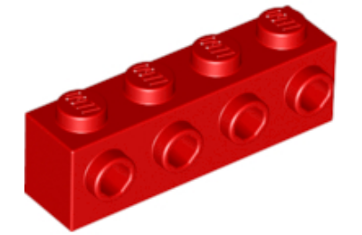 LEGO kocka, módosított, 1 x 4, 4 csatlakozóval az oldalán