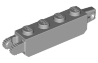 LEGO zsanér kocka, 1 x 4, 1 és 2 függőleges karral a két végén