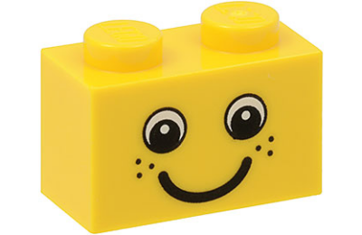 LEGO kocka 1 x 2, dekorált, szem és mosoly mintával, szeplős